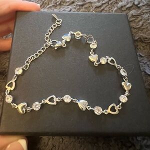 Chic Silver Heart and Crystal Bracelet